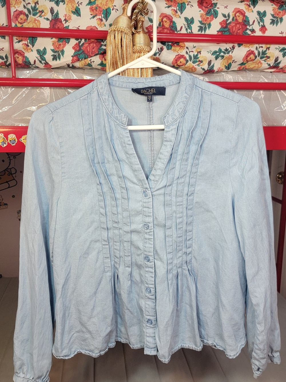 Rachel Roy Light Blue Pintuck Button-Front Blouse Size Small